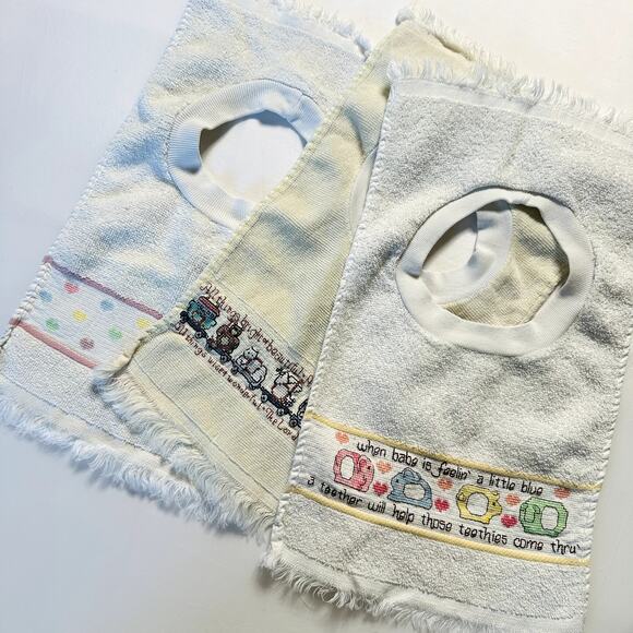 Vintage Bundle Of 3 Square Terry Cloth Unisex Bibs - Picture 1 of 8